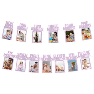 1st Birthday Photo Banner Decorations from 1 to 13 Months Pink 13 Pieces - Picture 1 of 6