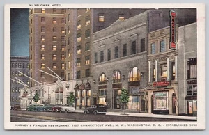 Harveys berühmtes Restaurant und Mayflower Hotel Washington DC bei Nacht Postkarte - Bild 1 von 2
