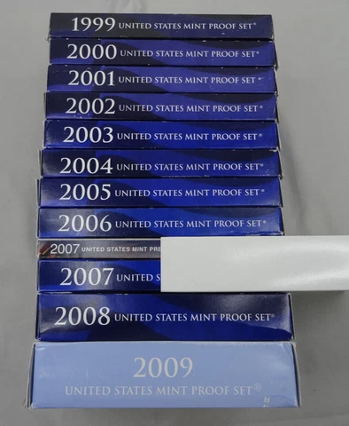 1999-2009 US Mint Proof Sets with Box & COA Lot of 127 Coins (11 Annual Sets) Cover