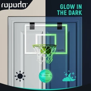 Over Door Mini Basketball Hoop, Glow in Dark Set w/ 4 Balls, Pump for Kids/Teens - Picture 1 of 7