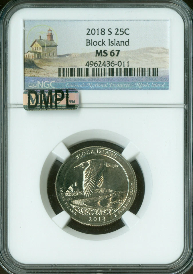 2018 S BLOCK ISLAND QUARTER NGC MS67 MAC DMPL FINEST GRADE & SPOTLESS  . - Image 1 of 2