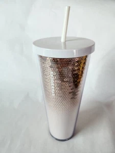 Rose Gold Ombre Sequin Venti Starbucks Tumbler Cup 2018 24 oz w/ Straw - Picture 1 of 6