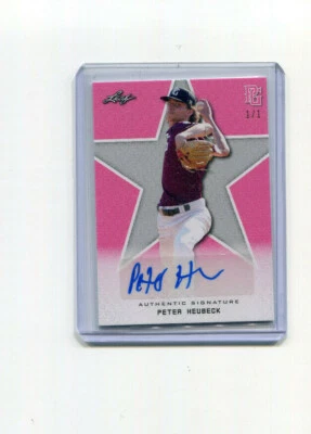 2020 Leaf Perfect Game Autographs Blank Back Pink Peter Heubeck Auto 1/1 - Image 1 of 2