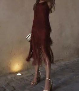 BNWT ZARA Brown Strappy Dress with Fringing Size M. Christmas Party. - Picture 1 of 3