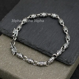 Bracciale retrò in argento sterling Om Mani Padme Hum Mantra A2271 - 18 cm (7,2") - Foto 1 di 6