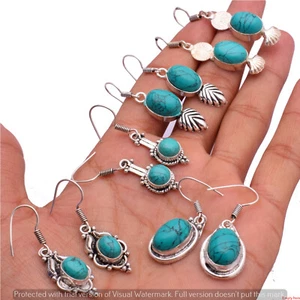 Turquoise Gemstone 925 Sterling Silver Plated Wholesale Women Hook Earrings Lot - Picture 1 of 3