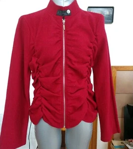 NWT 2 Friends Red Wool Zipper Gathered Jacket Med Long Sleeve Medium - Picture 1 of 8