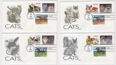 TurtlesTradingPost- Cats 1988 #2372-75  FDC Artmaster- Dog & Horse Combo Covers! - Image 1 of 4