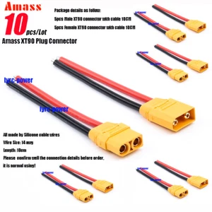 10 Stück Amass XT90 Plug Connect 10CM Silikonkabel Kabel für Drohne Akku Ladegerät - Bild 1 von 4