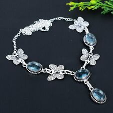 Aqua Apatite Gemstone Handmade 925 Sterling Silver Jewelry Necklace 18" v419