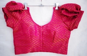 Handgefertigtes Sari-Top Rundhals auf Bestellung vorne offen Brokat Seide Puffärmel,  - Bild 1 von 5