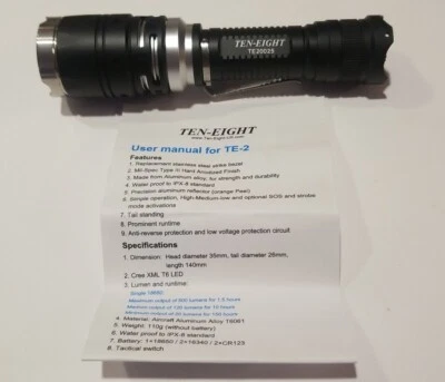 Torcia tattica Ten Eight TE-2 CREE XM-L T6 CT6 - Immagine 1 di 4