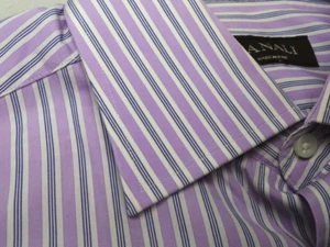 Canali Mens Dress Shirt 38/15 Purple White Striped Made in Italy - Picture 1 of 7