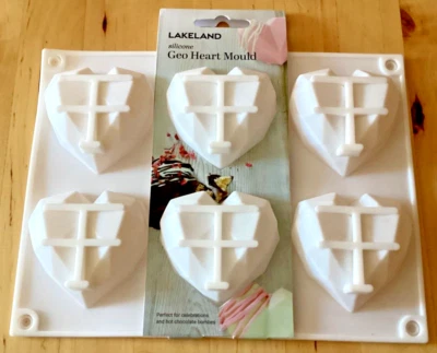 BN New Lakeland Silicone 6 Geo Heart Mould Ice Cube Tray / Chocolate / Craft - Image 1 of 3