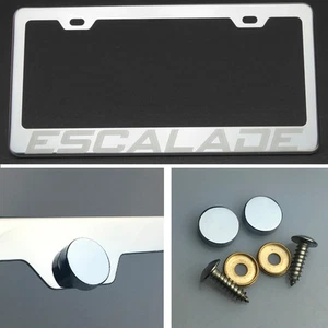 Escalade Laser Engraved Stainless Steel License Plate Frame Chrome Screw Cap - Picture 1 of 12
