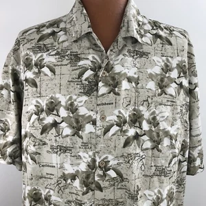Trader Bay Men's Aloha Hawaiian Shirt Size XXL Floral Beige Palm Trees - Picture 1 of 6