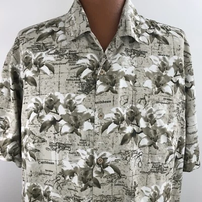 Trader Bay Men's Aloha Hawaiian Shirt Size XXL Floral Beige Palm Trees - Image 1 of 4