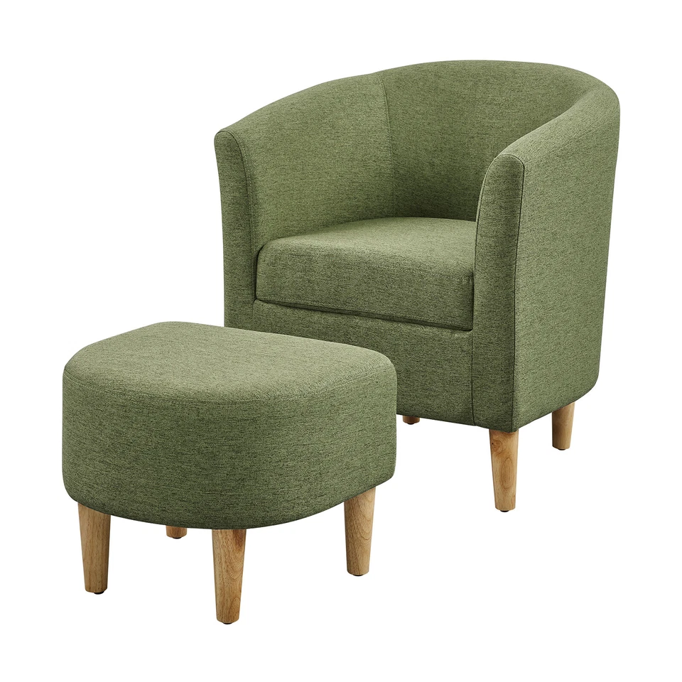 Accent Arm Chair Linen Fabric Upholstered Single Sofa With Ottoman Living Room  - Image 1 of 4