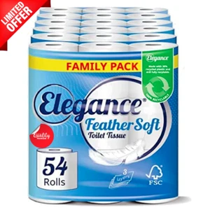 Elegance 54 Feder unparfümiert EXTRA weiche Toilettenrolle Papier Familie Pack 3-lagig - Bild 1 von 5