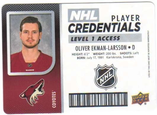 2017-18 Upper Deck MVP Player Credentials Level 1 Access OE Oliver Ekman-Larsson - Image 1 of 1