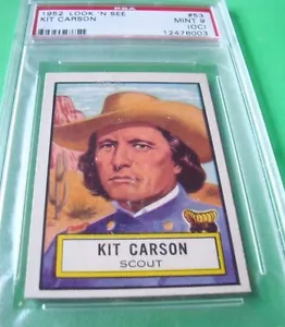1952 topps LOOK 'N SEE #53 KIT CARSON psa 9 oc uomini del west SCOUT - Foto 1 di 3