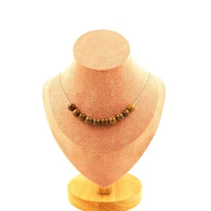 Halskette 10 Perlen Holz 8 Mm. Kette Aus Edelstahl Halskette Frauen, Männer. - Bild 1 von 6