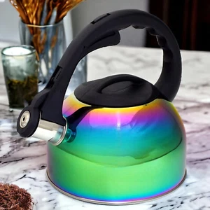 2L Stovetop Whistling Kettle Stainless Steel Iridescent Rainbow Multi Coloured - Picture 1 of 13