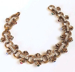 Vintage Avon Gripoix Poured Glass Rhinestone Mogul Etrusan Gold Link Bracelet - Picture 1 of 9