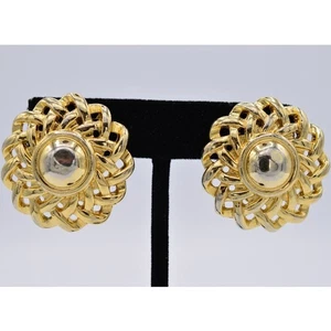 Pendientes de Clip Givenchy Vintage Gruesos Oro Flor Tejidos Firmado Pasarela BinAG - Imagen 1 de 12