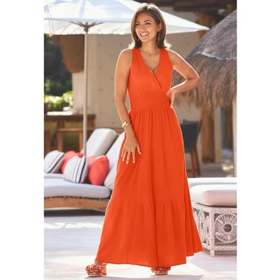 Maxi Vestido Boston Proper Mujer Mediano Naranja Algodón Cintura Ajustada Sin Mangas Foto 1 de 4