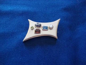 Artisan MICHOU DESIGN Pearl Multi Gemstone Modernist Brooch - Picture 1 of 2