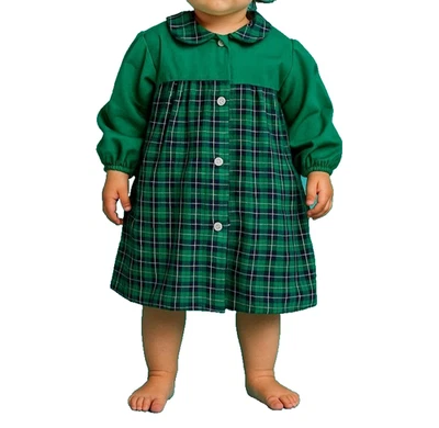 VTG Tattersall Check Windowpane Plaid Kelly Green Christmas Dress Sz 12-18 mo - Image 1 of 4