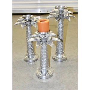Holland Boone Polished Pewter Palm Tree Candle-Holders X-3 - Picture 1 of 3