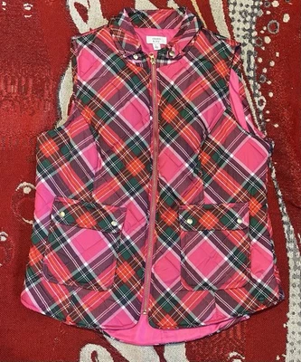 Chaleco acolchado Crown and Ivy para mujer rosa rojo vacaciones a cuadros con bolsillos laterales talla grande Foto 1 de 4