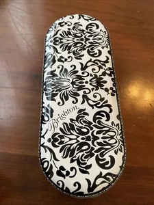 Brighton Eyeglasses Sunglasses Case Metal Tin Black White Floral - Picture 1 of 3