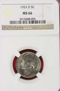 1953 D NGC MS66 Jefferson Nickel #B49598 - Picture 1 of 2