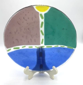 Dekorative verschmolzene Retro bunte Kunst Glas geometrische Platte Vintage 10,5" - Bild 1 von 12