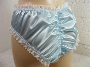 sissy silky blue satin scrunch butt lace panties mens sexy lingerie knickers CD - Picture 1 of 2