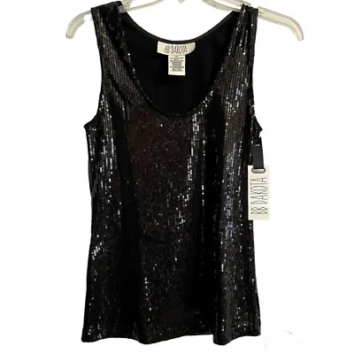 Camiseta sin mangas BB Dakota lentejuelas negra talla XS glam minimalista Steve Madden Foto 1 de 4