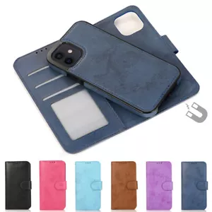 Funda tipo billetera extraíble de cuero con tapa para iPhone 16e/15/14/13/12/11 Pro Max - Imagen 1 de 43