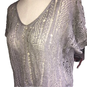 Suéter EILEEN FISHER Suelto Abierto Tejido Top Top Top Gris Humo Cuadrado Corto P S M - Imagen 1 de 9