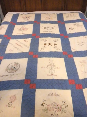 1926 BHS средней школы класса вышитый дружбы лоскутное одеяло - уникальный!  74" квадратный - Изображение 1 из 4