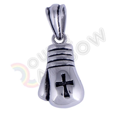 Guantes de boxeo deportivos colgantes de acero inoxidable para hombre dorados plateados P108 Foto 1 de 2