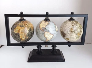 Triple Globe Center Piece Decorative Conversation Home Office Approx 14" x 8" - Picture 1 of 19