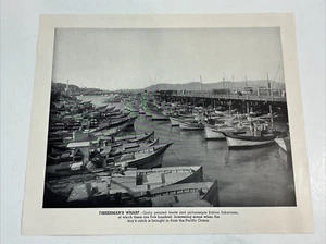Barcos de pesca italianos 1935 muelle de pescadores y rododendros con estampado de flores - Imagen 1 de 7