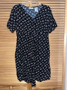 Vintage Oh Mamma Designs Floral Romper size L 90s VTG Black With White Flowers - Picture 1 of 6