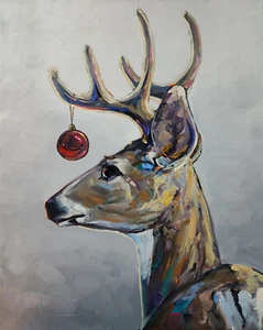 PRINT Hawkins Canvas Art Holiday Deer Signed Edition Impressionism Figure R18B - Picture 1 of 5