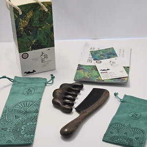 Sandelholz Kopf Nacken Rücken Massage Kamm Gua Sha Haar Kopfhaut Therapie Set - Bild 1 von 6