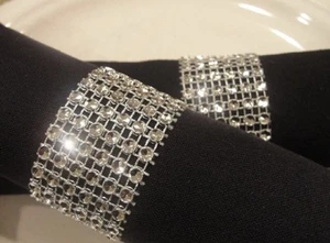 100 RHINESTONE NAPKIN RINGS SILVER TONE BLING (6 ROWS) WEDDING/BIRTHDAY PARTY - Picture 1 of 10
