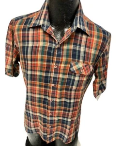 Vtg 50 60's Arrow ULTRA THIN Blue Red Plaid Check MoD Rockabilly SURFER Shirt M - Picture 1 of 7